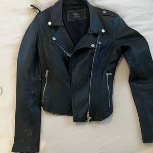Zara crop motorcycle leather black jacket